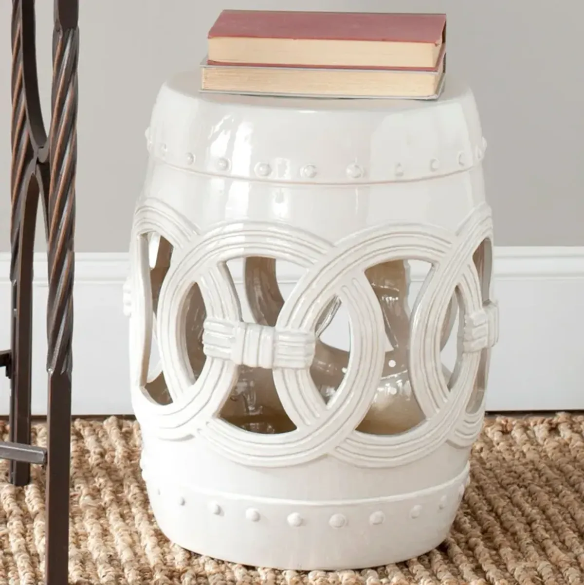 White Ceramic Double Coin Stool