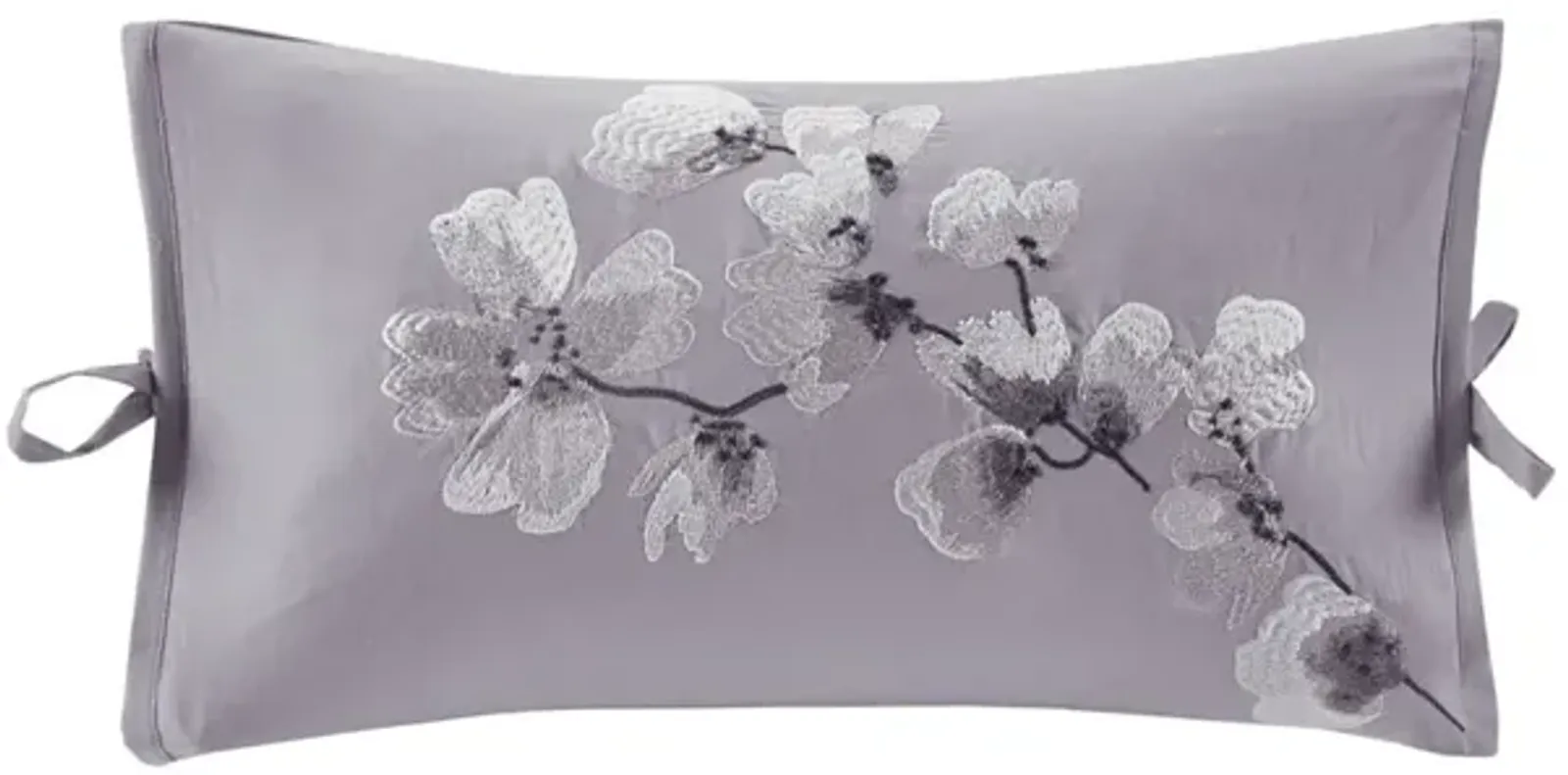 N Natori Sakura Blossom Lilac Embroidered Cotton Oblong Decorative Pillow