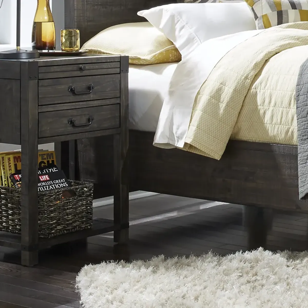 Abington 2 Drawer Open Nightstand in Weathered Charcoal