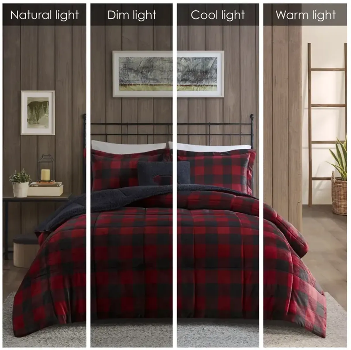 Woolrich Alton Red/Black Buffalo Check Plush to Sherpa Down Alternative Comforter Set