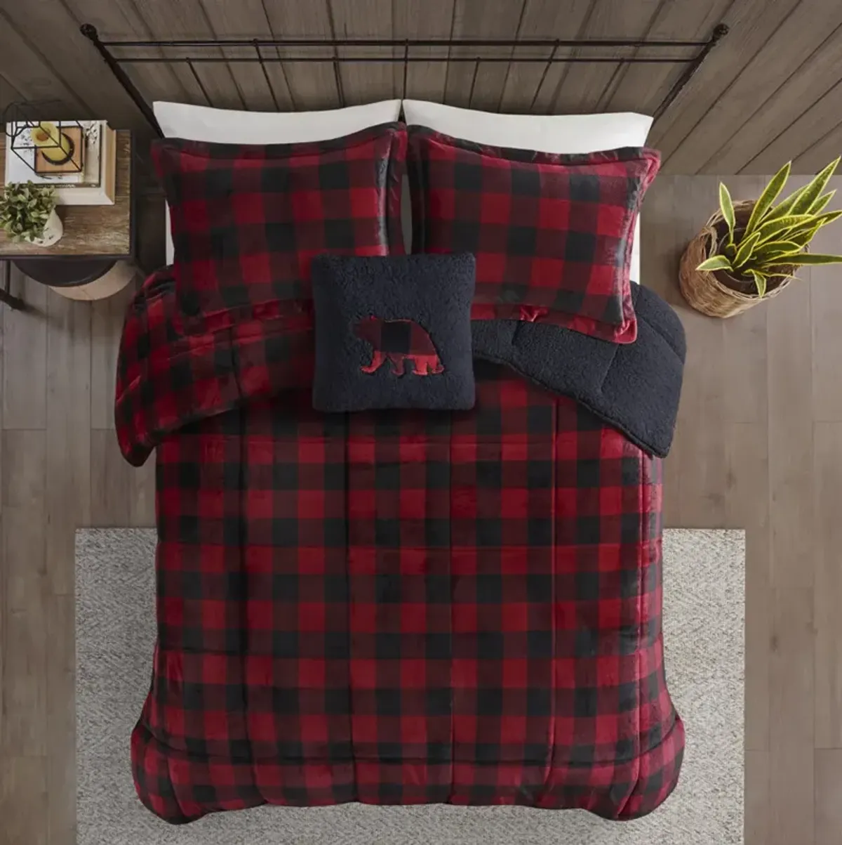 Woolrich Alton Red/Black Buffalo Check Plush to Sherpa Down Alternative Comforter Set