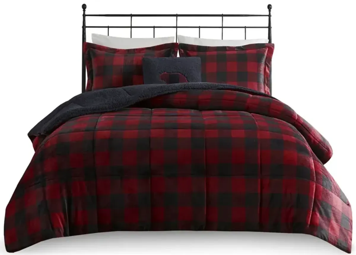 Woolrich Alton Red/Black Buffalo Check Plush to Sherpa Down Alternative Comforter Set