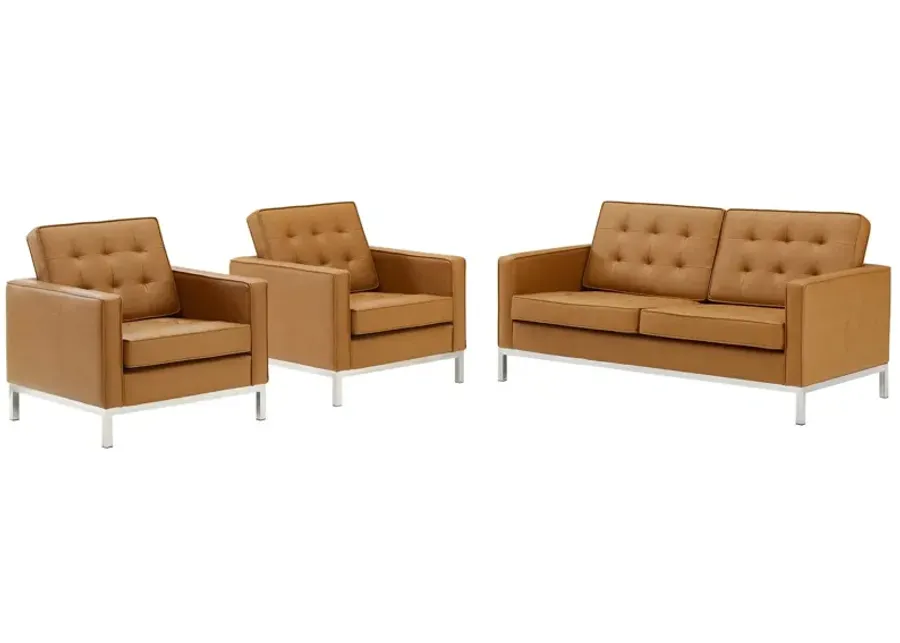 Loft 3 Piece Tufted Upholstered Faux Leather Set