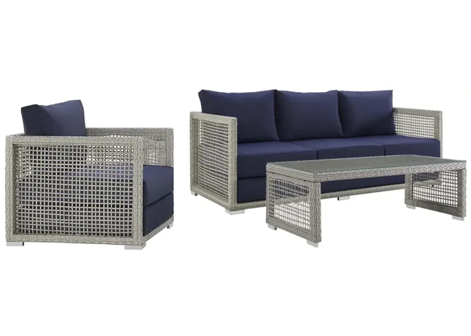 Aura 3 Piece Outdoor Patio Wicker Rattan Set