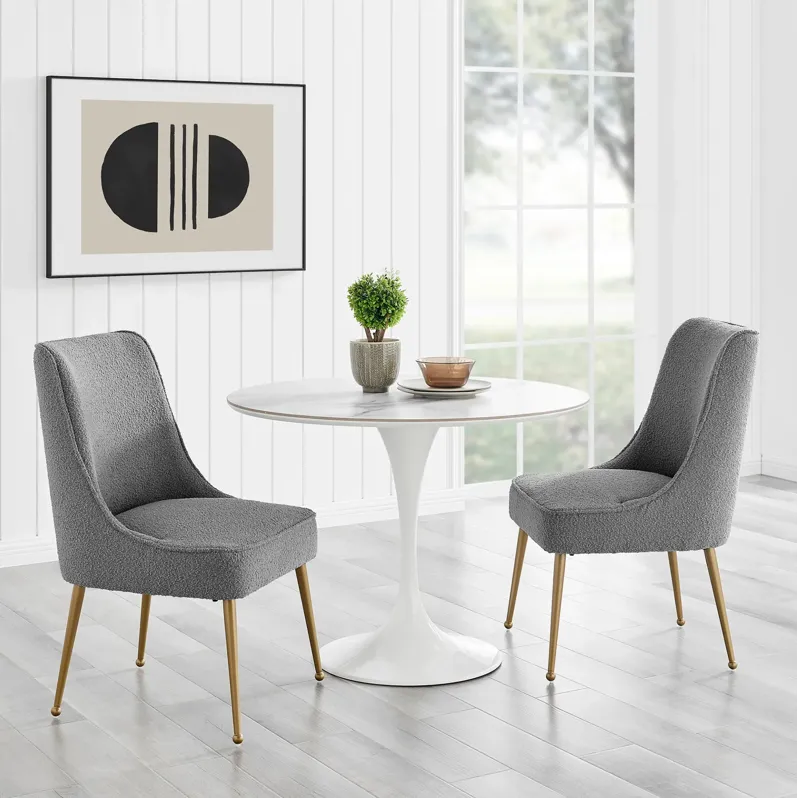 Cedric Fabric Dining Side Chair Gold Legs, Boucle Gray  - Set of 2