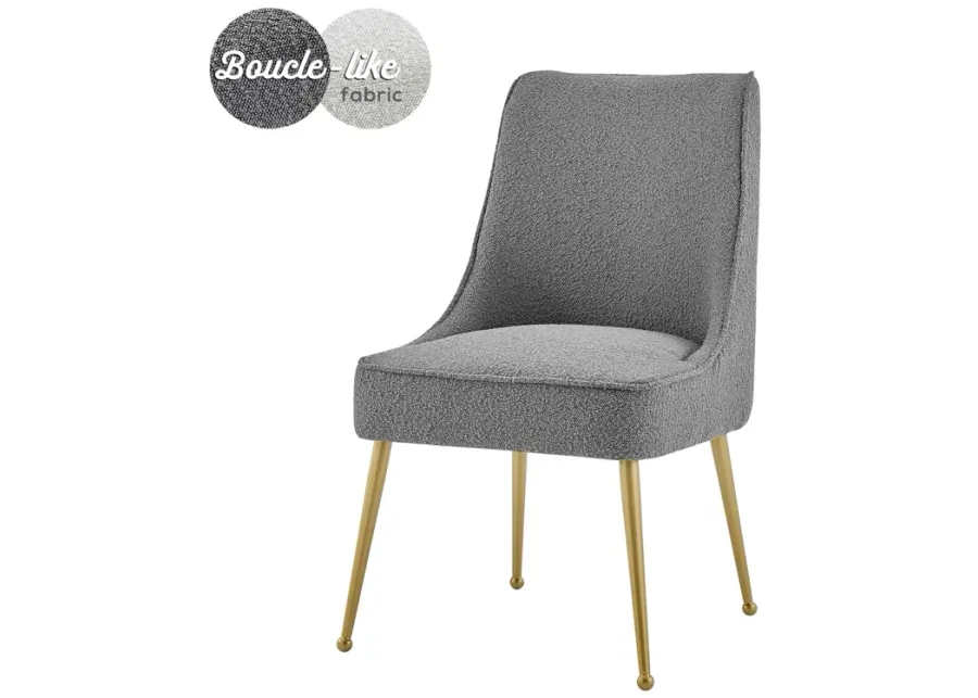 Cedric Fabric Dining Side Chair Gold Legs, Boucle Gray  - Set of 2