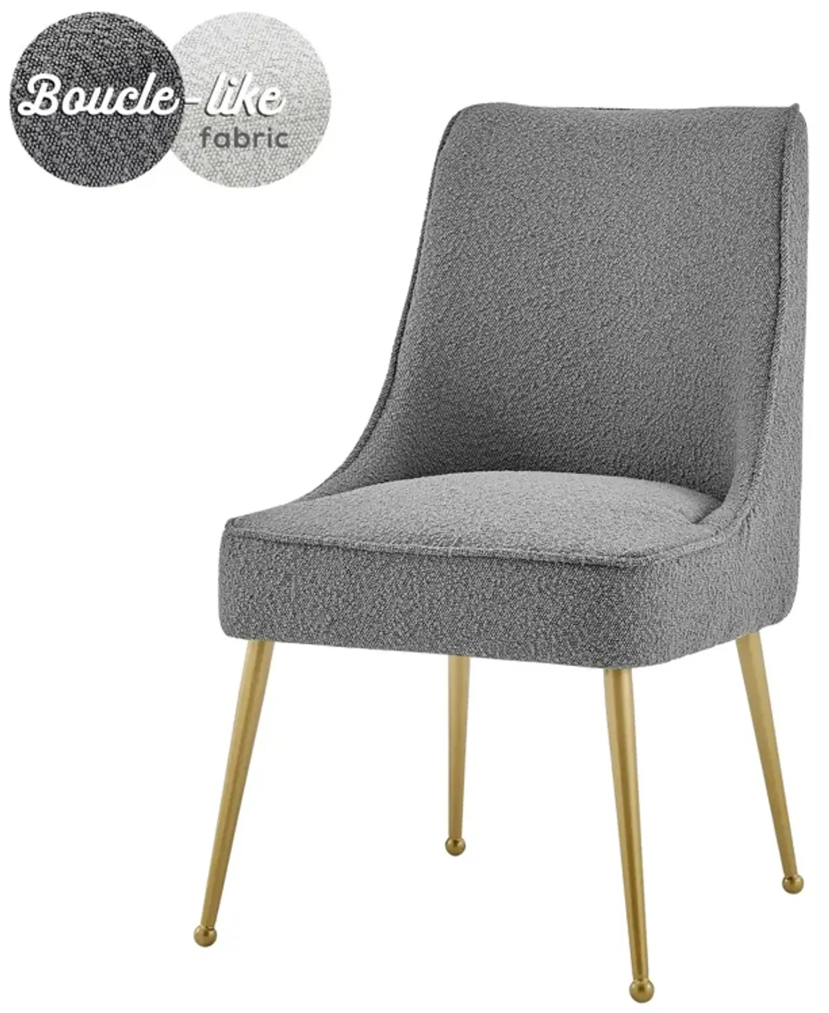 Cedric Fabric Dining Side Chair Gold Legs, Boucle Gray  - Set of 2