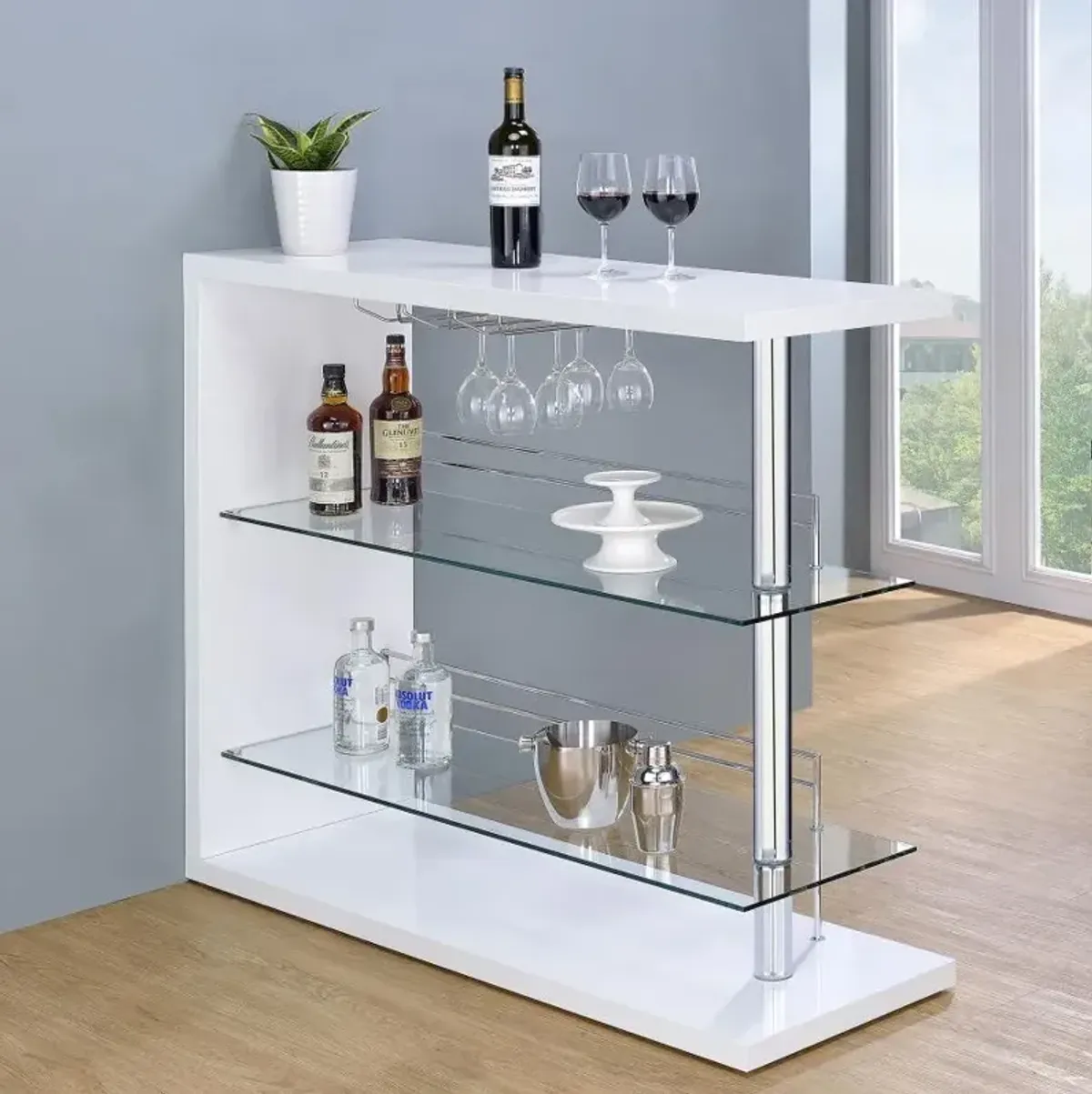 Prescott Rectangular 2-shelf Bar Unit Glossy White