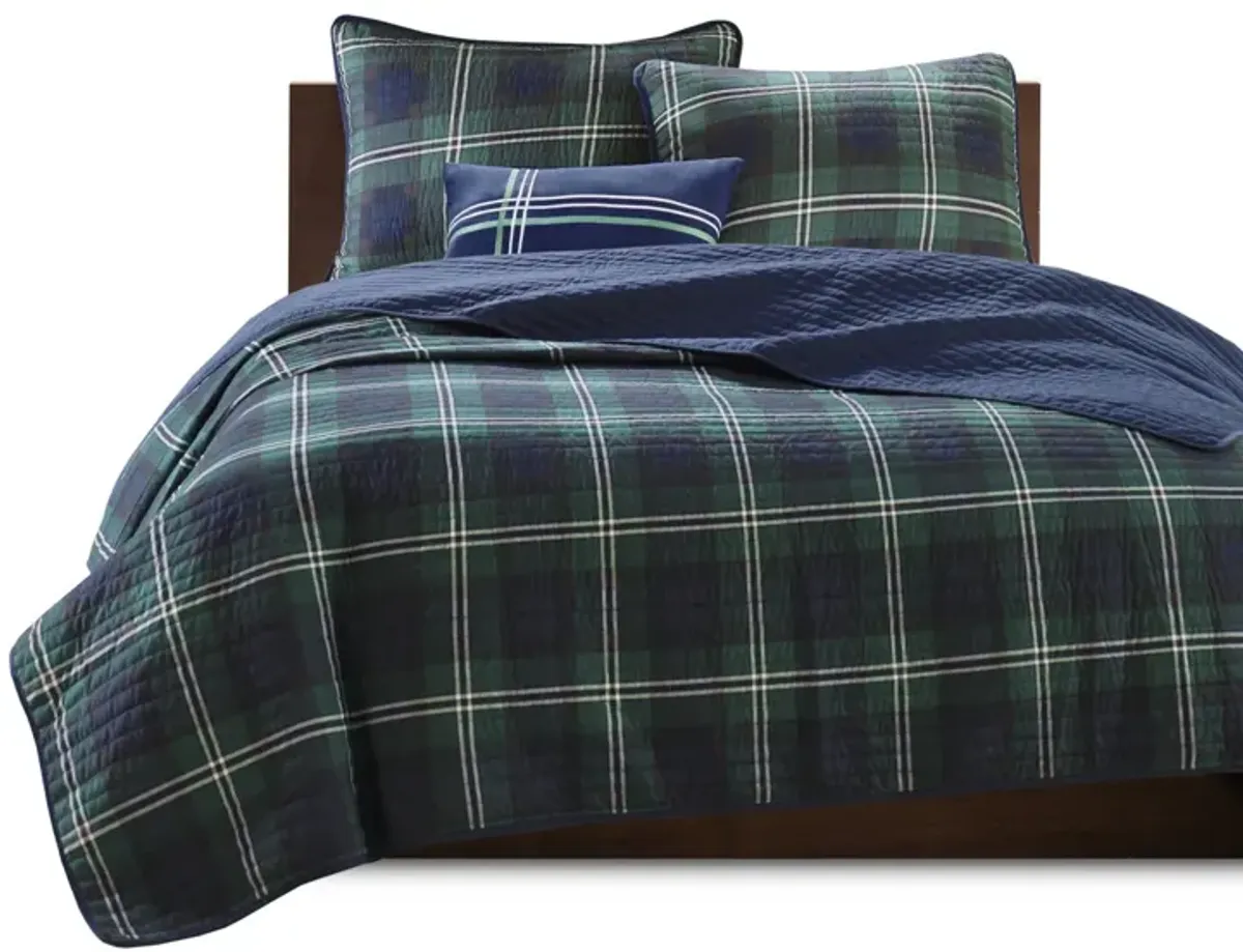 Mi Zone Brody Blue Reversible Quilt Set with Throw Pillow