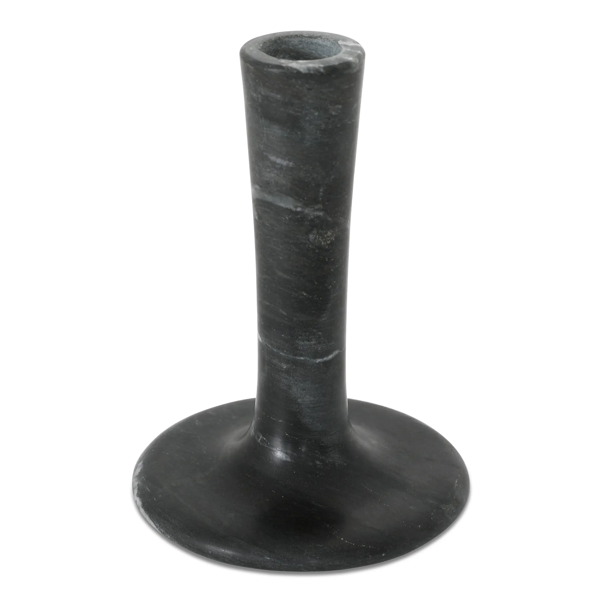 East Tall Candle Holder Black Veined Marble