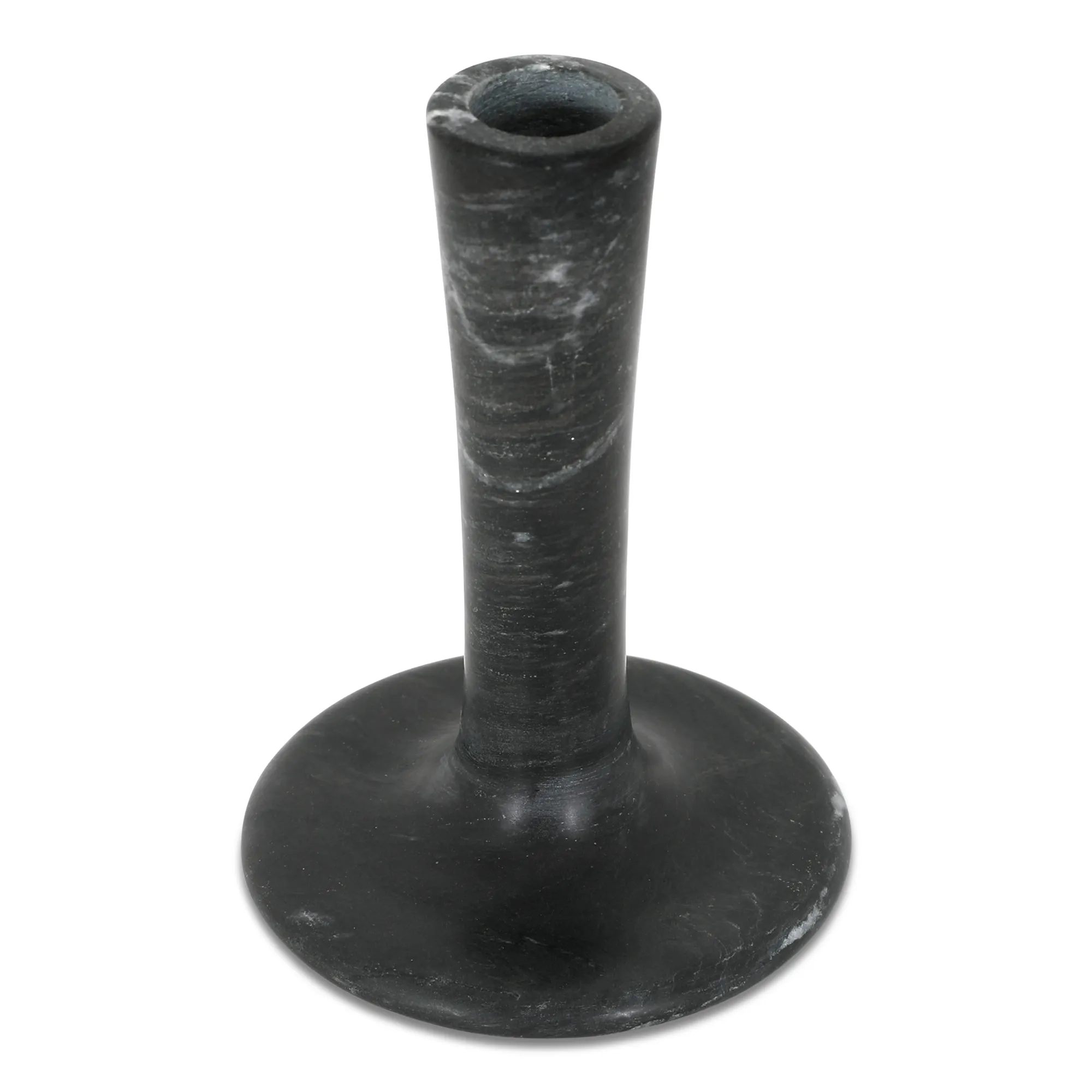 East Tall Candle Holder Black Veined Marble