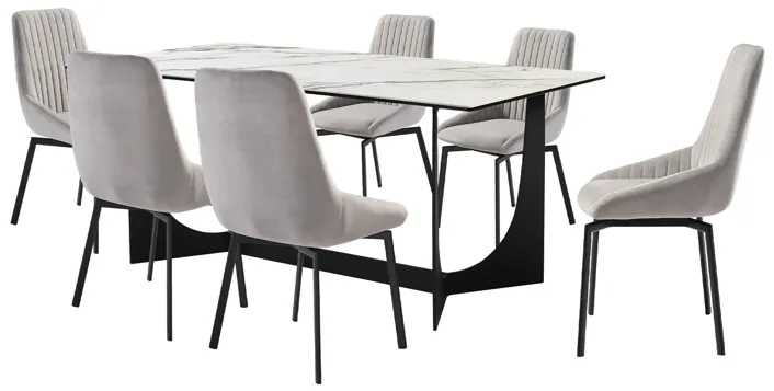 Esme Susie 7 Piece Dining Set with Gray Fabric Chairs