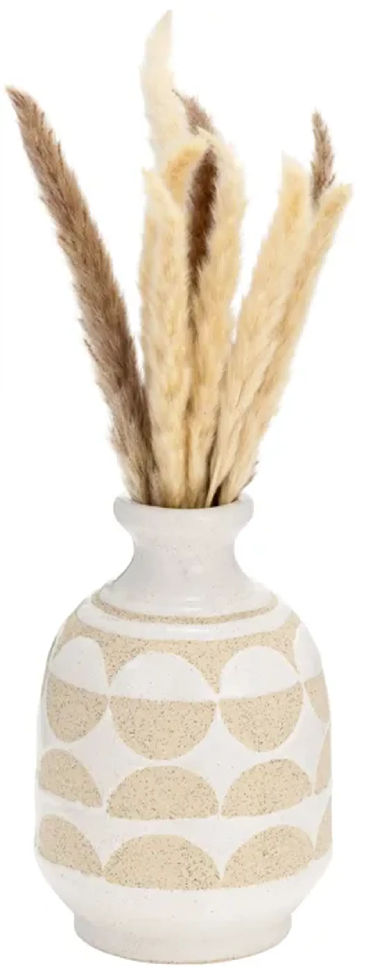 Cer, 10"h Half Circles Vase, Ivory