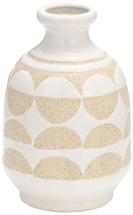 Cer, 10"h Half Circles Vase, Ivory