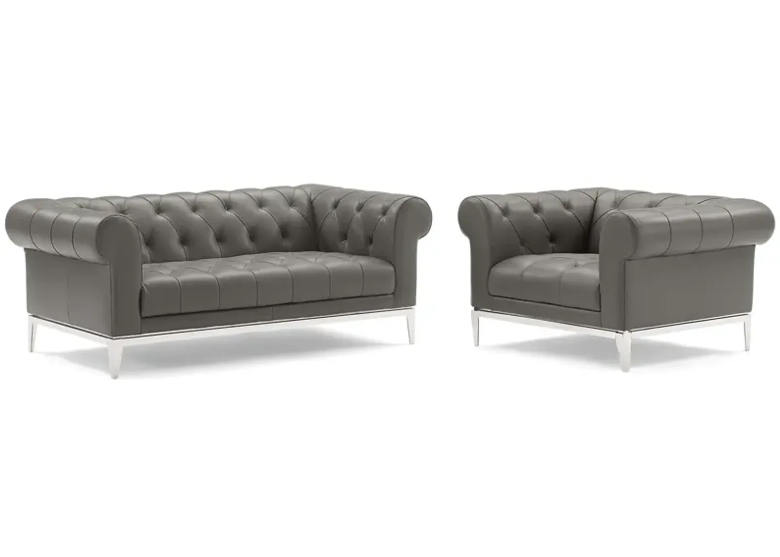 Idyll Tufted Upholstered Leather Loveseat and Armchair