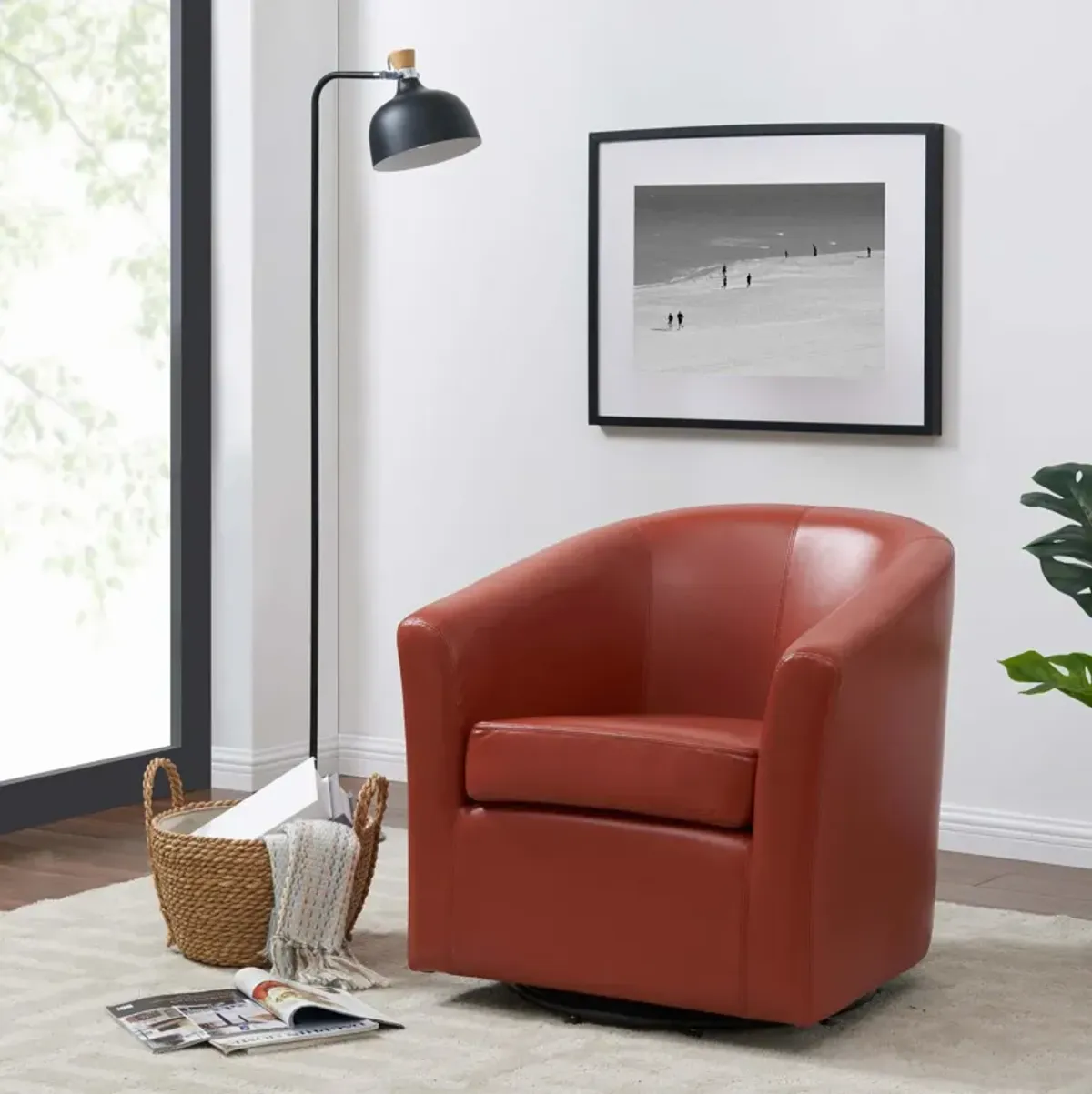 hayden swivel bonded leather accent arm chair, pumpkin