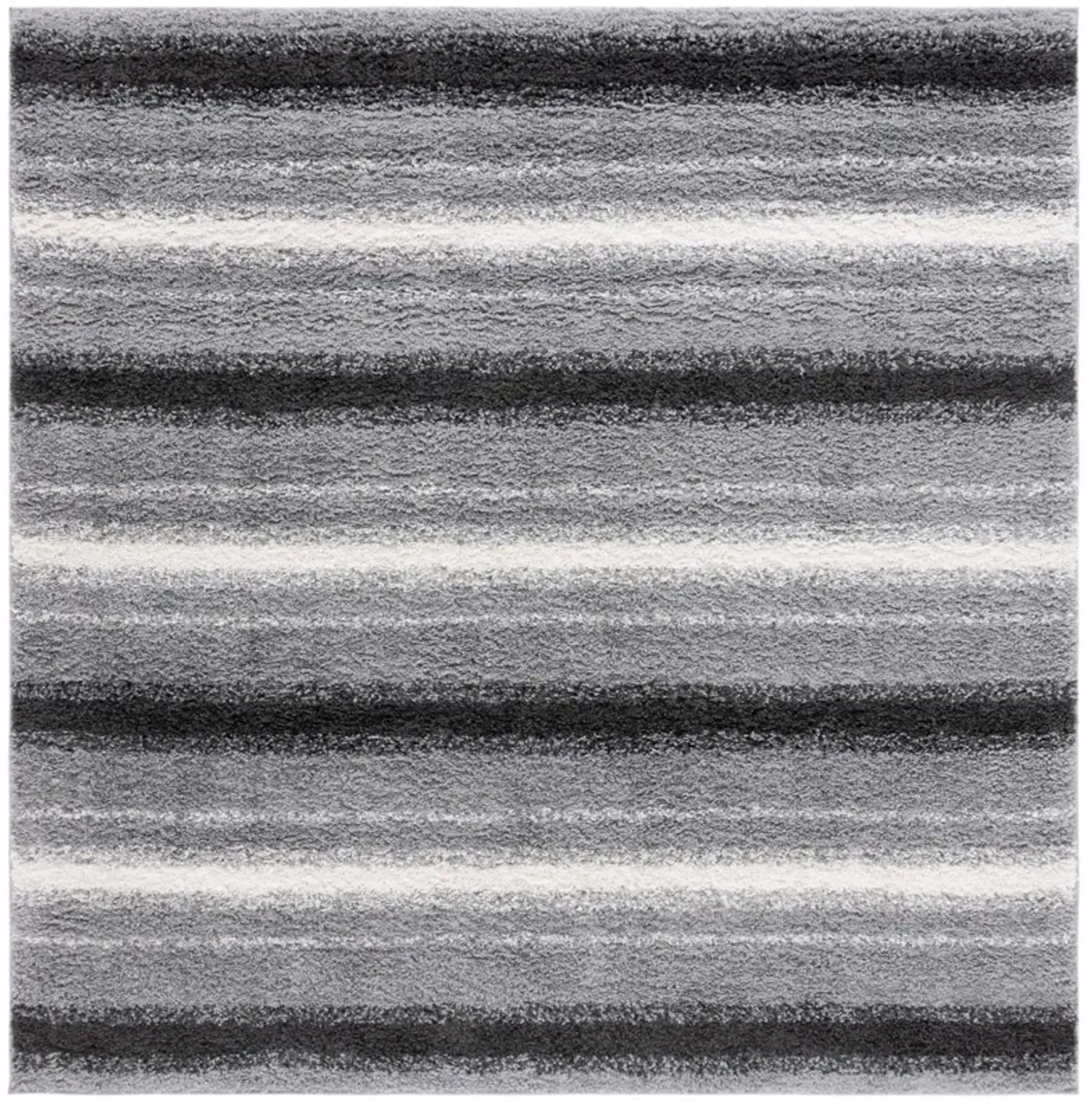 BORDER & STRIPE SHAG 252 Grey 6'-7' X 6'-7' Square Square Rug