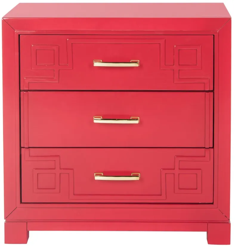 RAINA THREE DRAWER GREEK KEY NIGHT STAND 