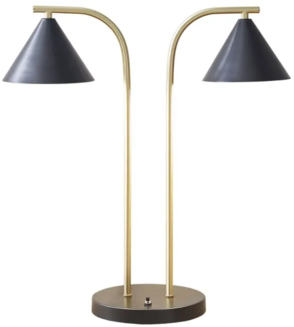 INK+IVY Bower Black/Gold 2-Light Metal Table Lamp with Chimney Shades