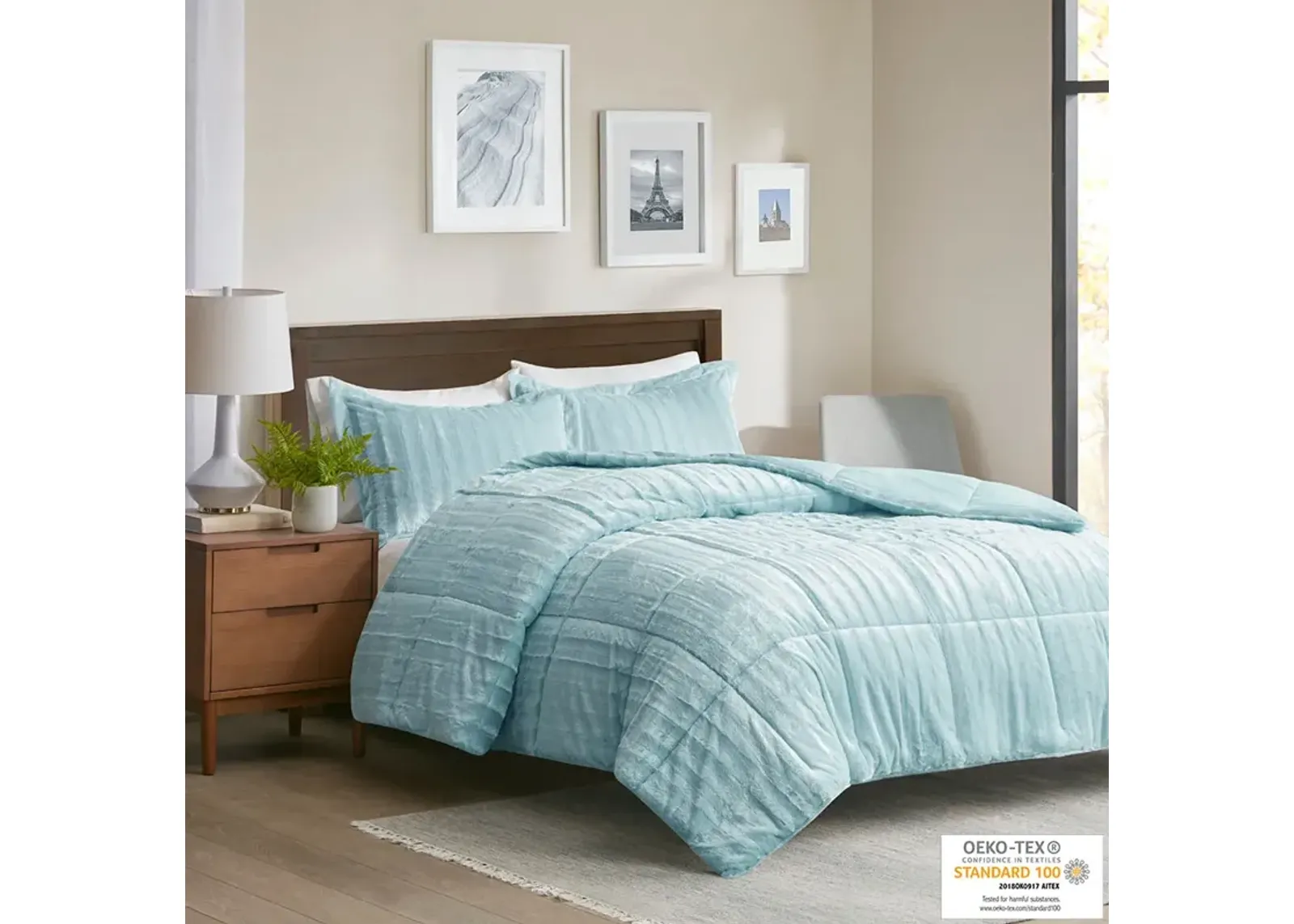 Madison Park Duke Aqua Faux Fur Comforter Mini Set