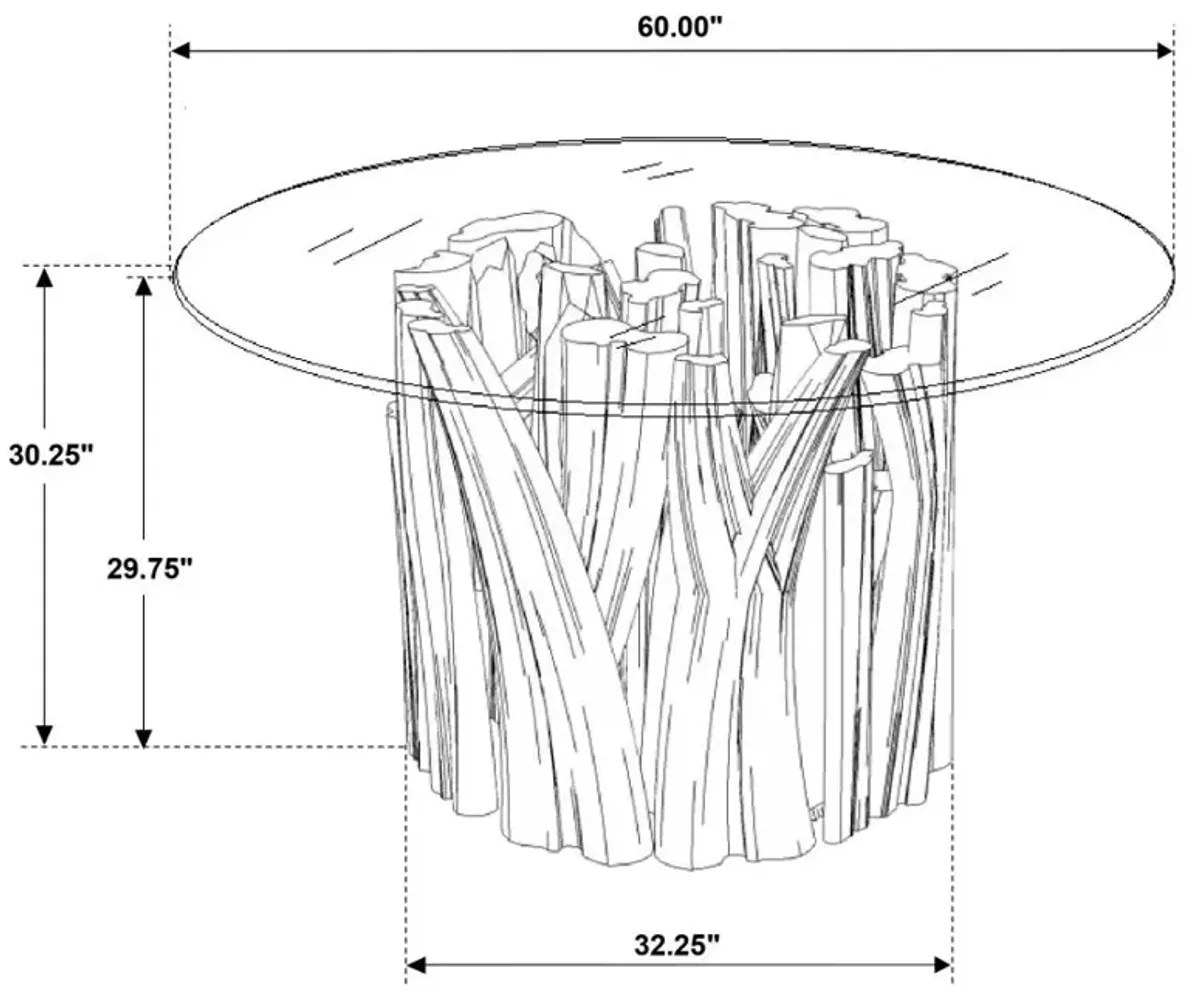 Asbury Round Glass Top Dining Table Clear and Natural Teak