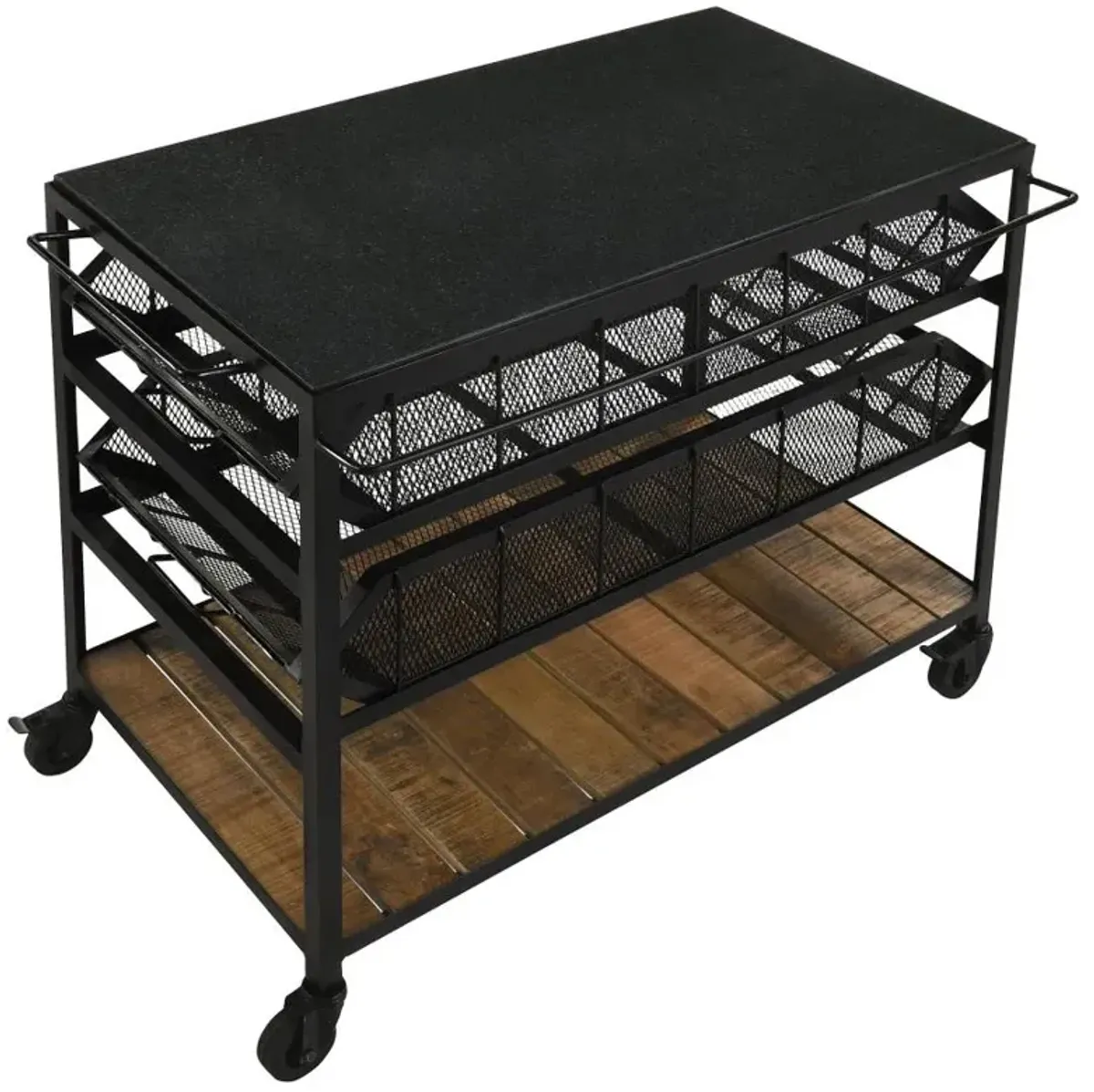 Evander Accent Storage Cart with Casters Natural and Black