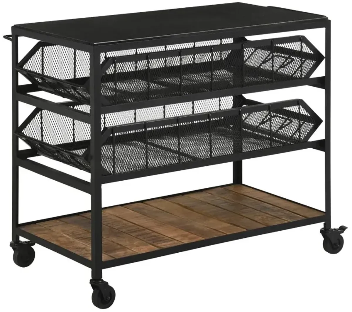 Evander Accent Storage Cart with Casters Natural and Black