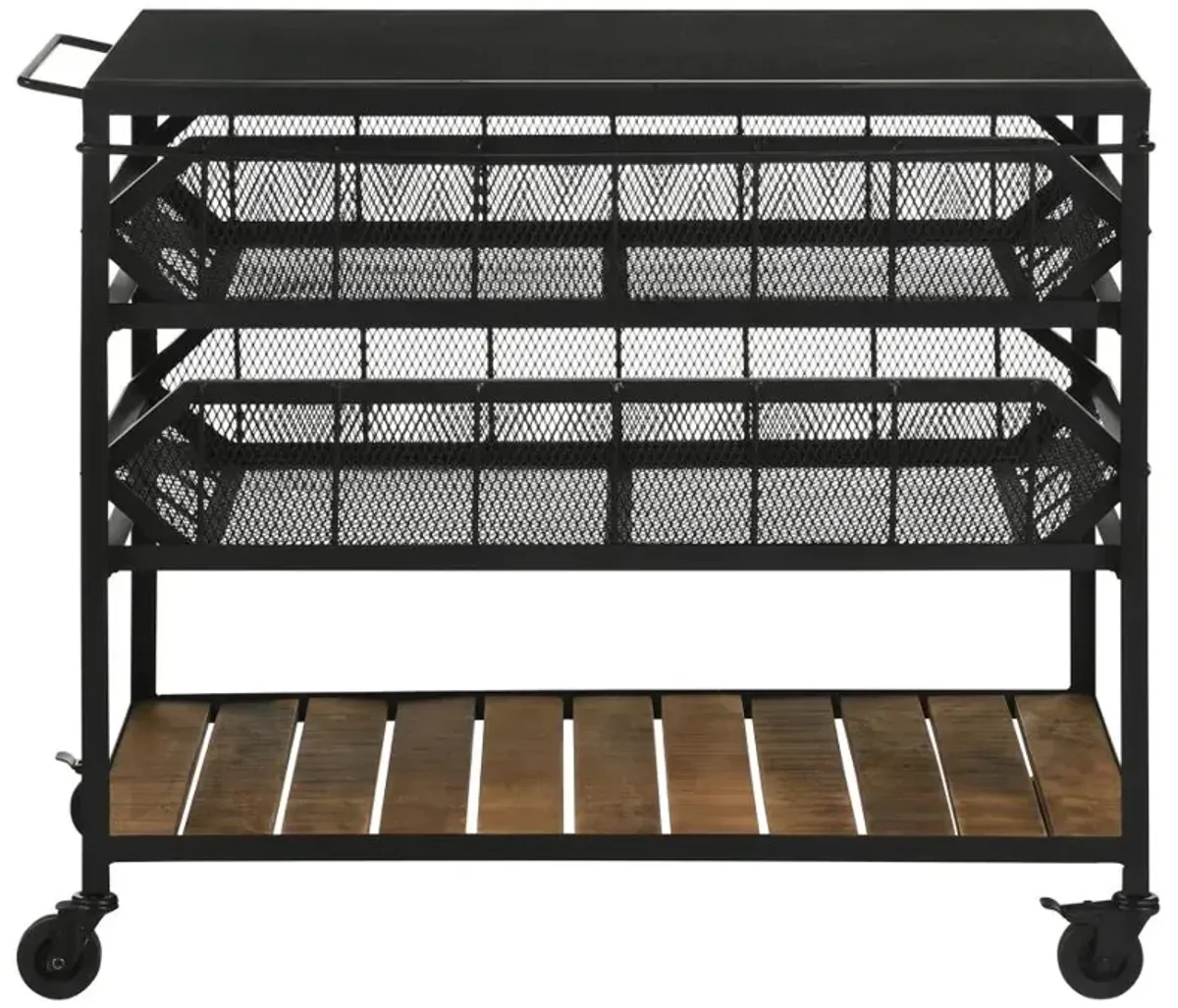 Evander Accent Storage Cart with Casters Natural and Black