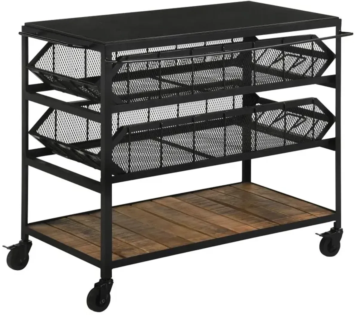 Evander Accent Storage Cart with Casters Natural and Black