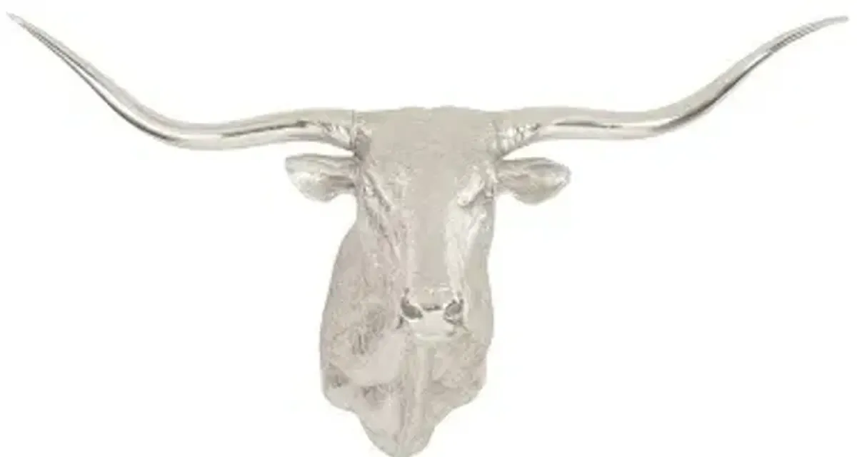 longhorn bull wall art, resin, silver leaf