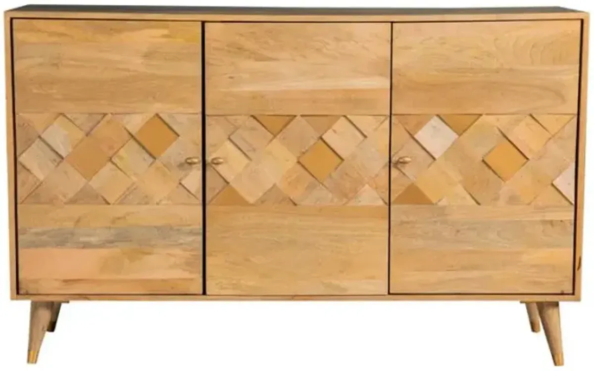 Alyssum Checkered Pattern 3-door Accent Cabinet Natural