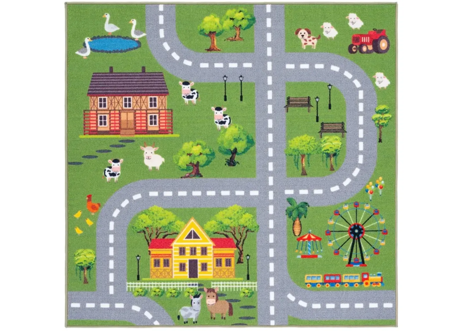 KIDS PLAYHOUSE 235 DARK GREEN  3'-3' x 3'-3' Square Square Rug