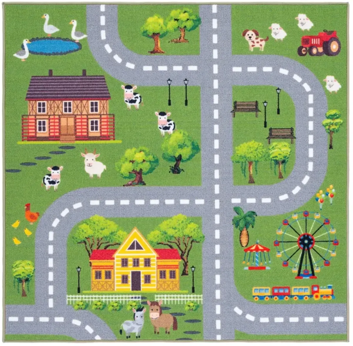 KIDS PLAYHOUSE 235 DARK GREEN  3'-3' x 3'-3' Square Square Rug