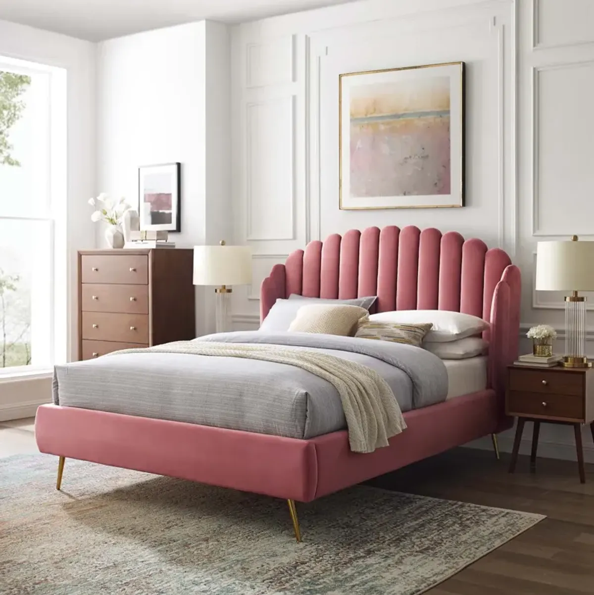 Lana Queen Performance Velvet Wingback Platform Bed