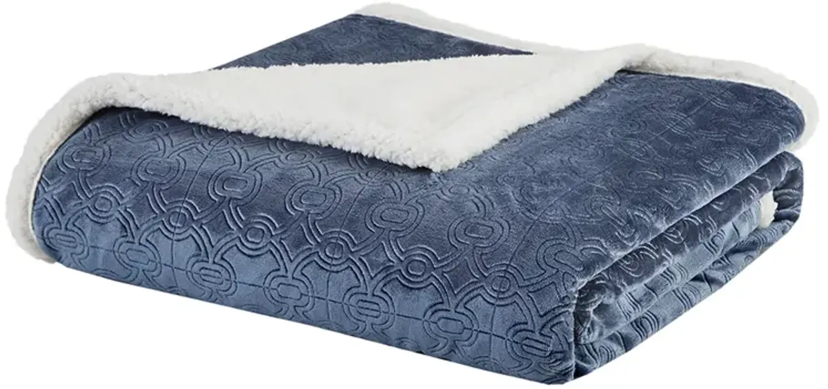 Madison Park Elma Blue Oversized Textured Plush Throw