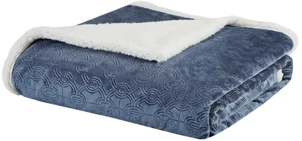 Madison Park Elma Blue Oversized Textured Plush Throw