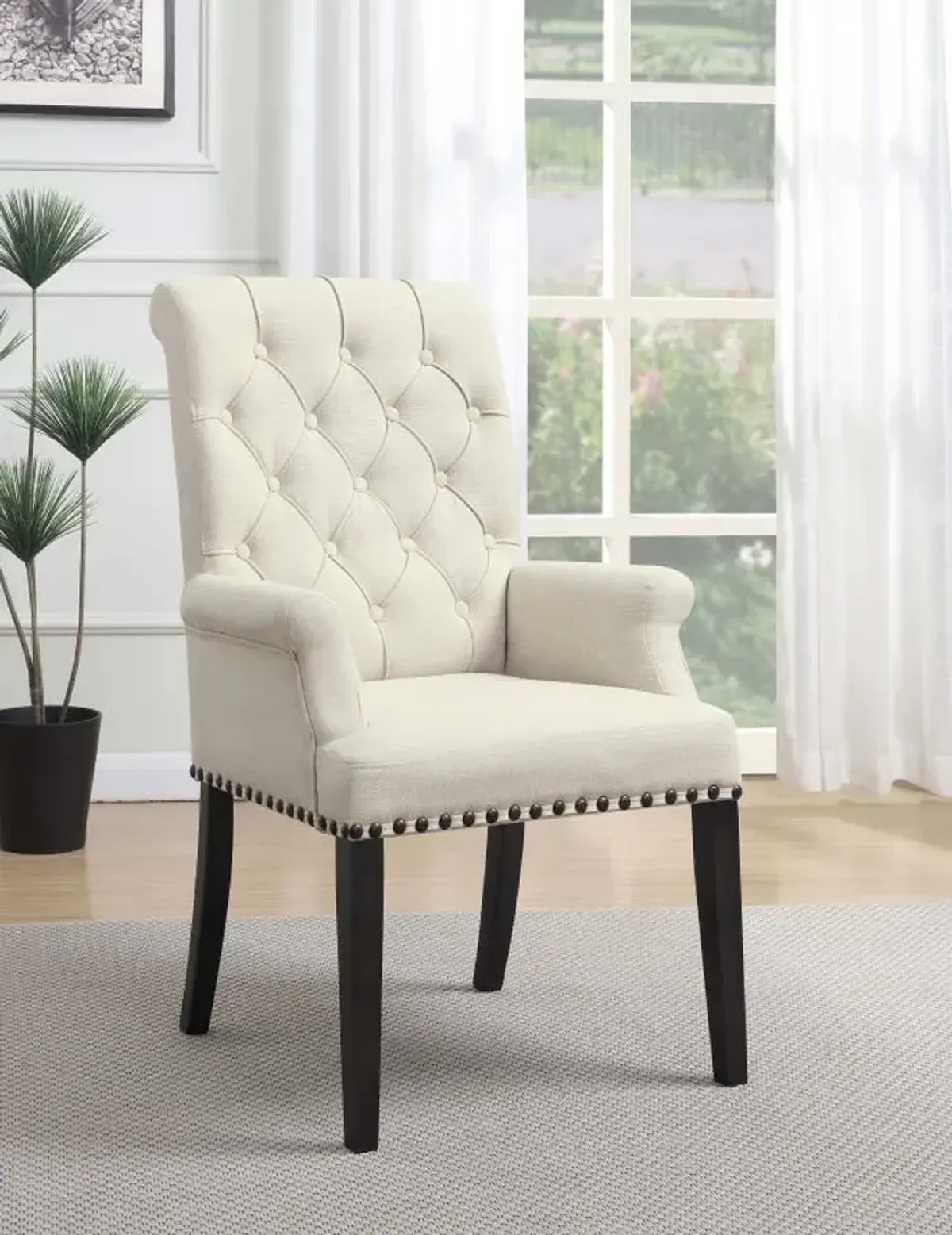 Alana Upholstered Arm Chair Beige and Smokey Black