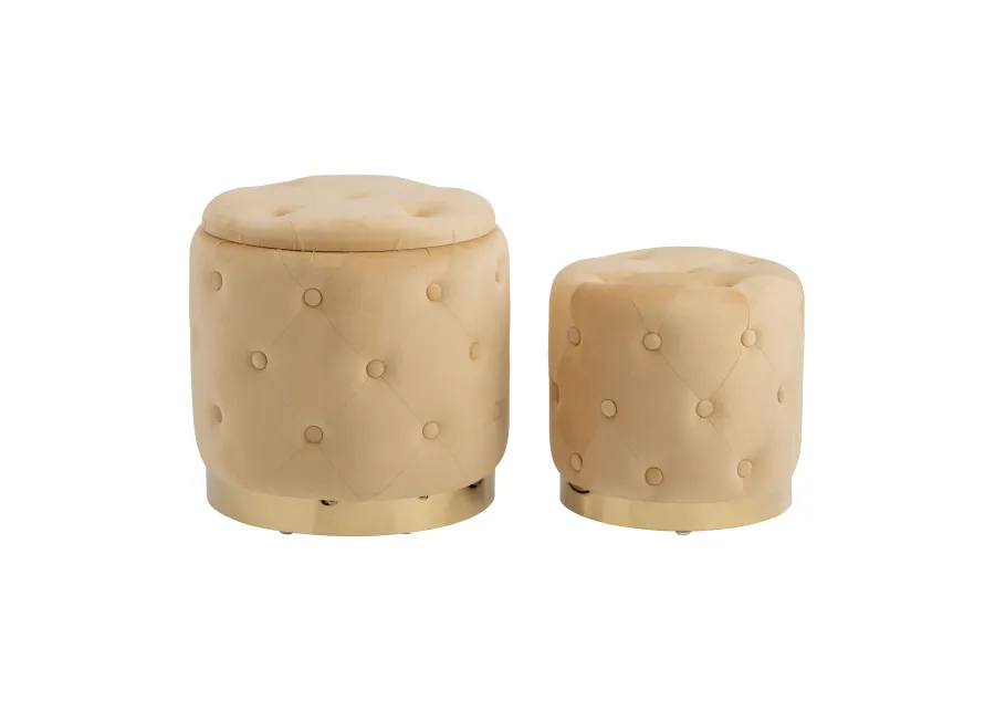 S/2 14/17"  Tufted Storage Ottoman, Nude - Set of 2