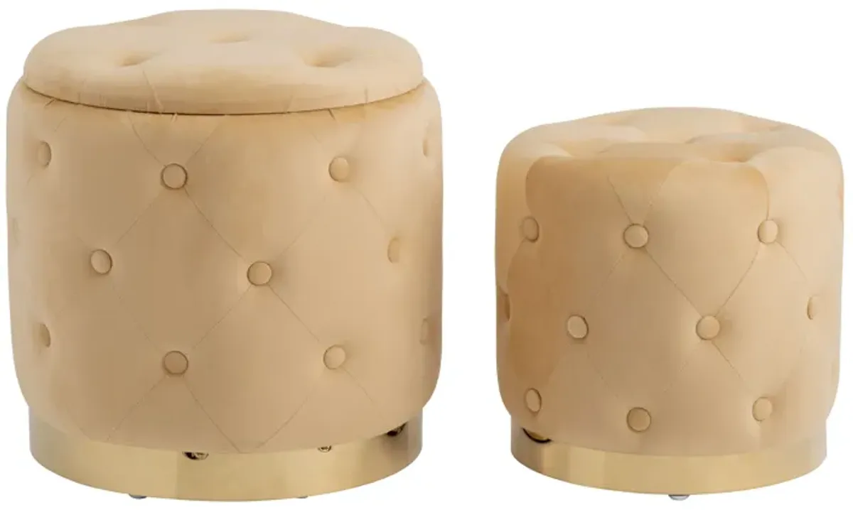 S/2 14/17"  Tufted Storage Ottoman, Nude - Set of 2