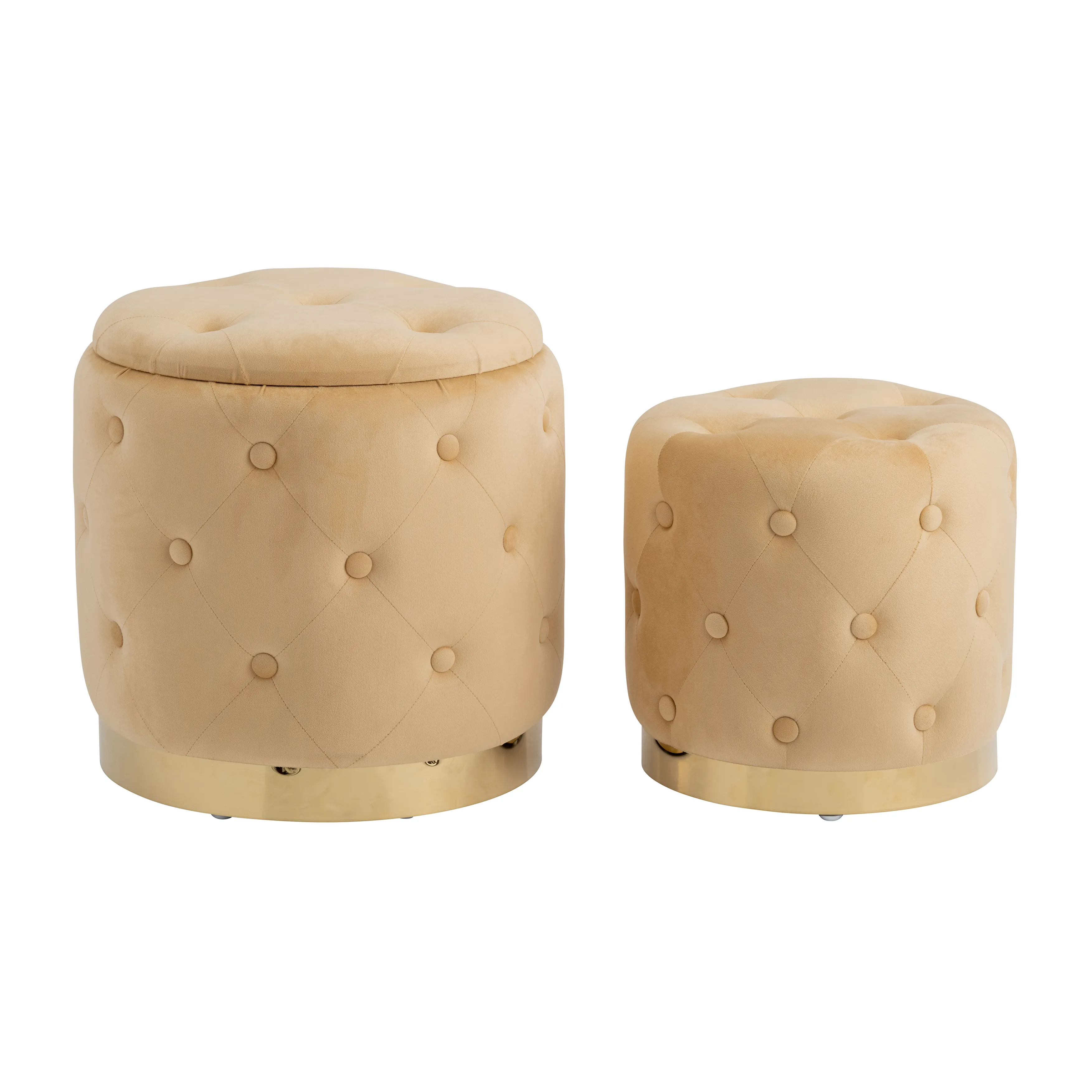 S/2 14/17"  Tufted Storage Ottoman, Nude - Set of 2