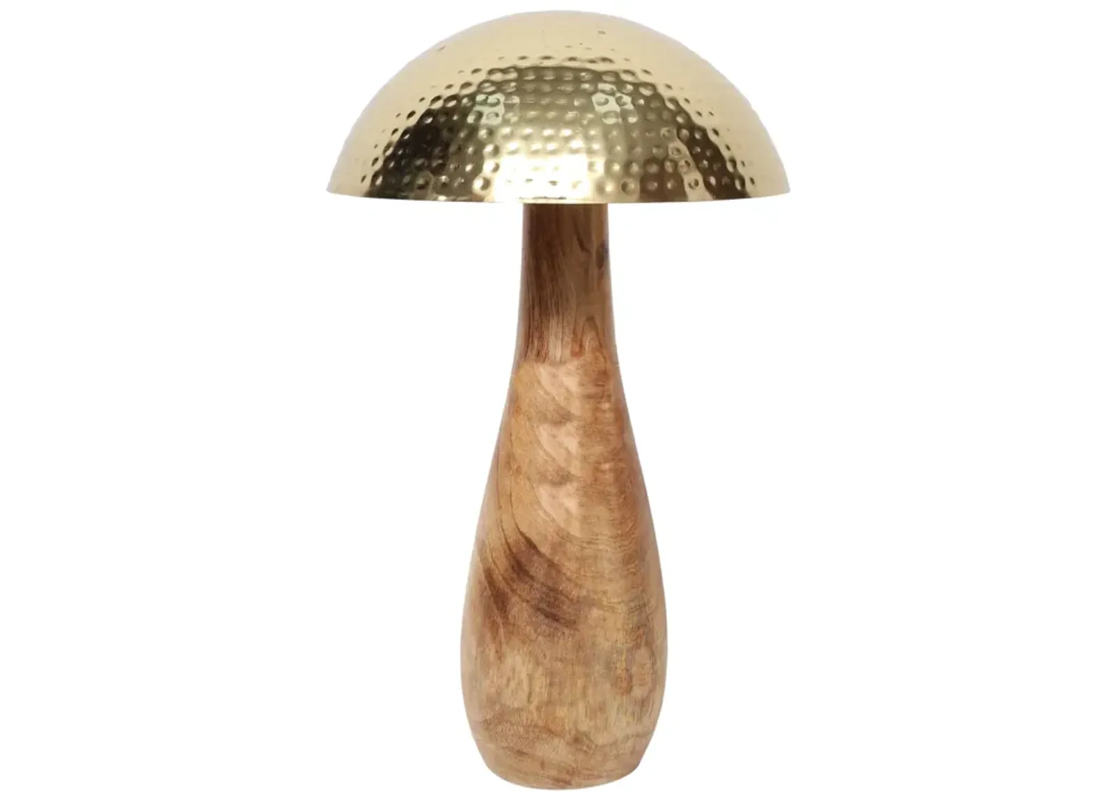 Metal, 20" Mushroom W/ Wood Base, Gold