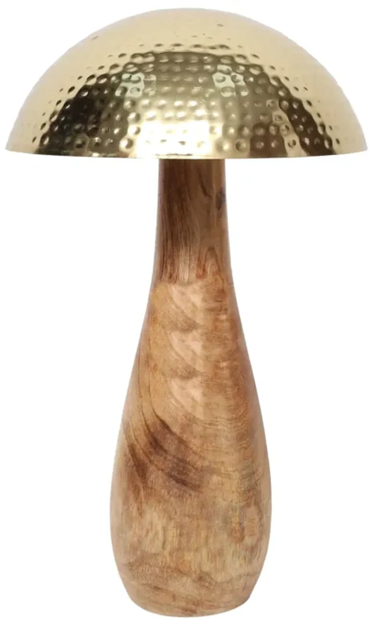 Metal, 20" Mushroom W/ Wood Base, Gold