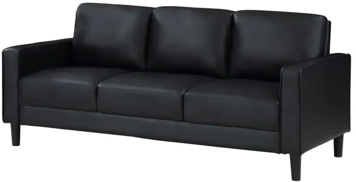 Ruth Upholstered Track Arm Faux Leather Sofa Black