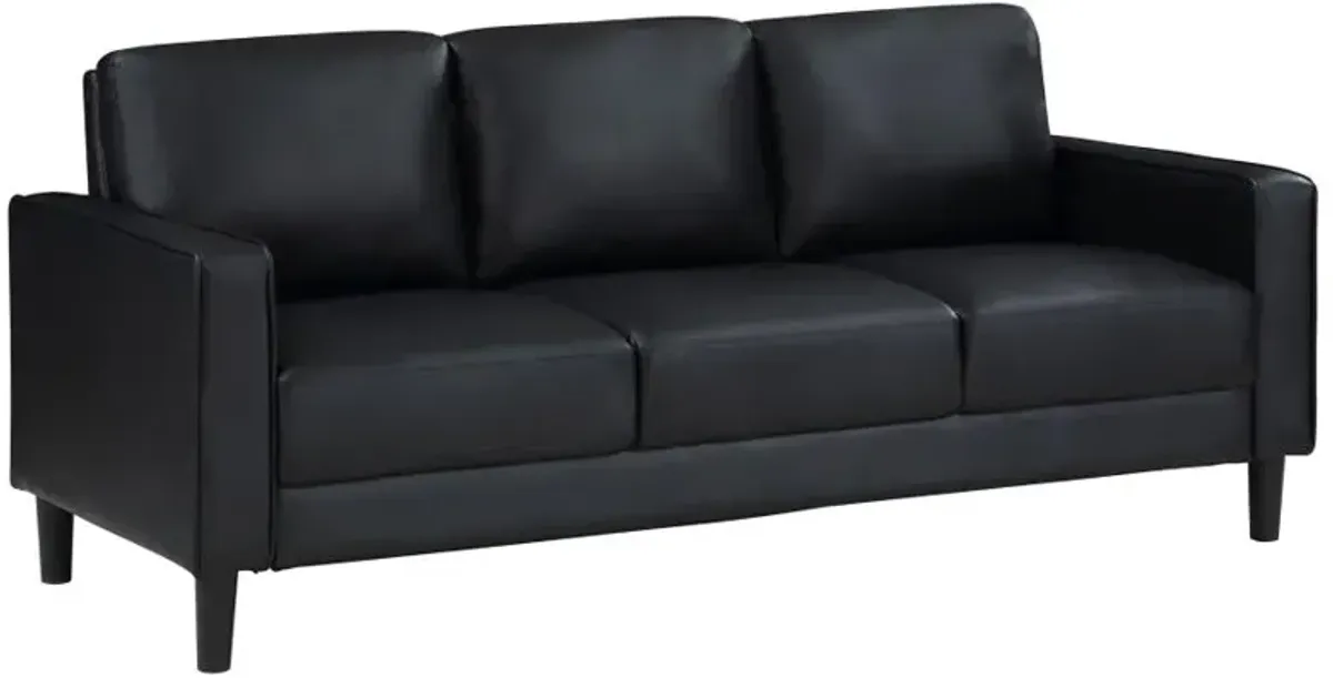 Ruth Upholstered Track Arm Faux Leather Sofa Black