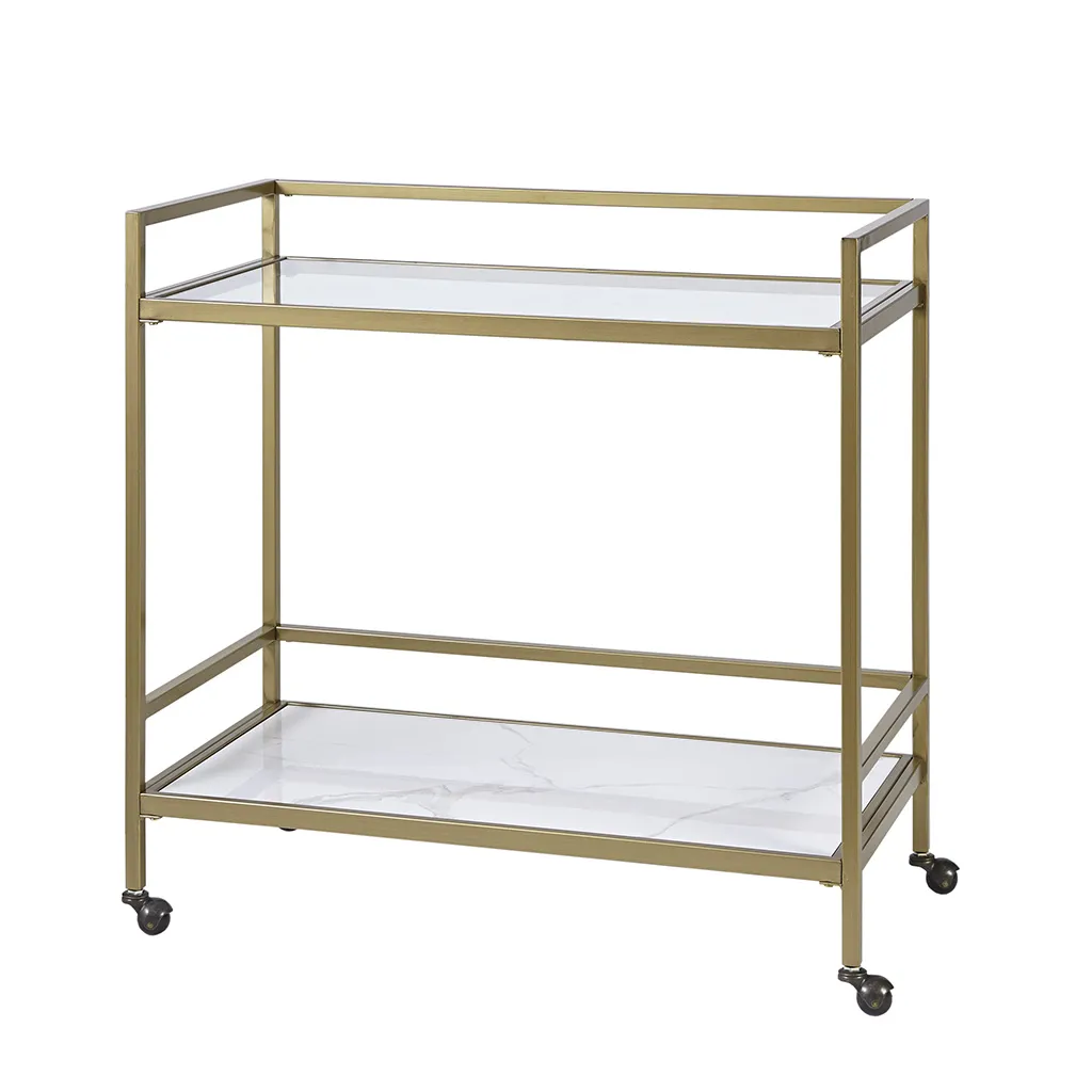 Martha Stewart Lionel Antique Gold Two Tier Bar Cart on Wheels