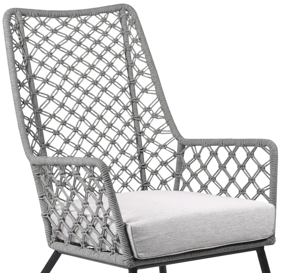 Marco Indoor Outdoor Steel Lounge Chair with Grey Rope and Grey Cushion