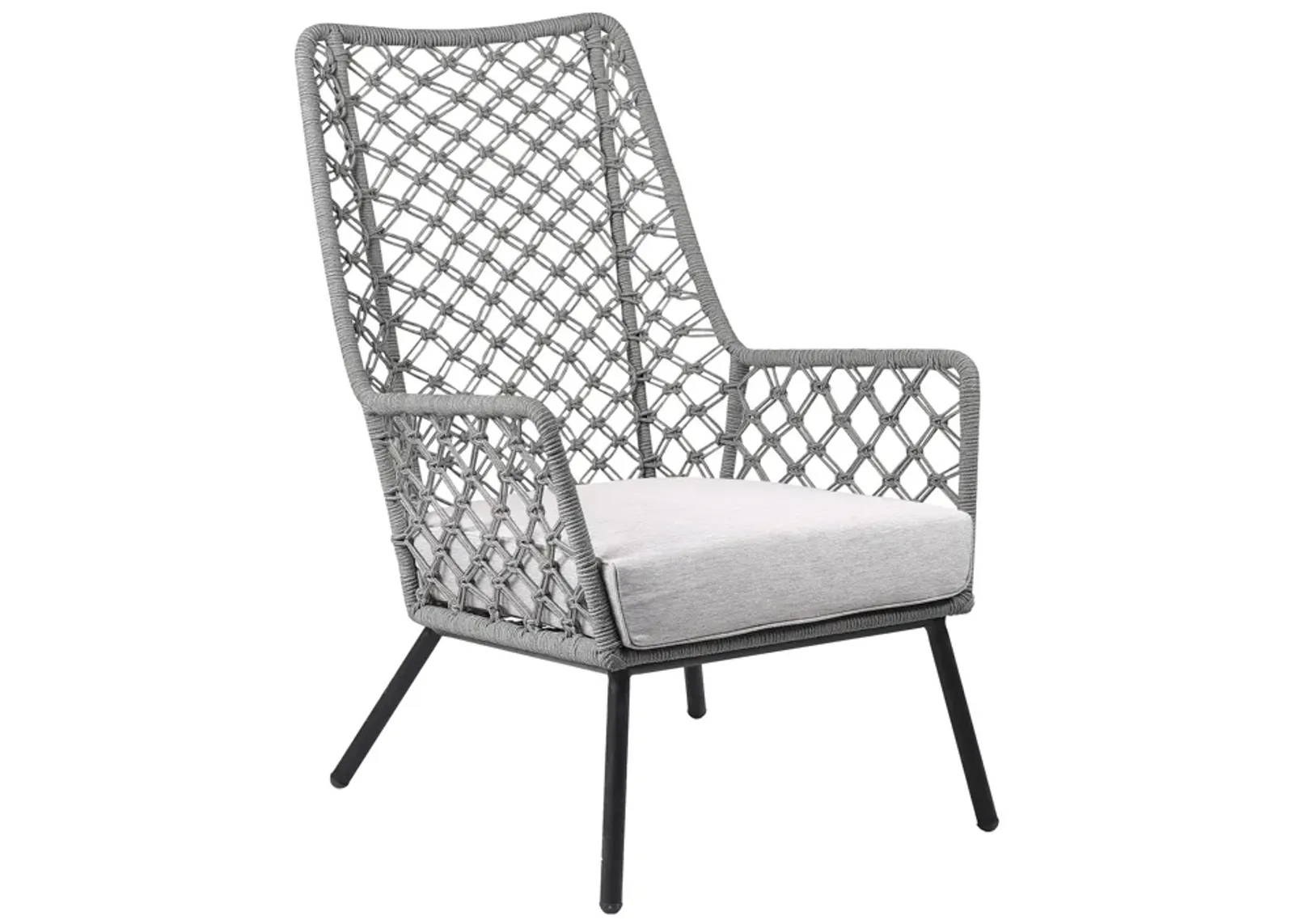 Marco Indoor Outdoor Steel Lounge Chair with Grey Rope and Grey Cushion