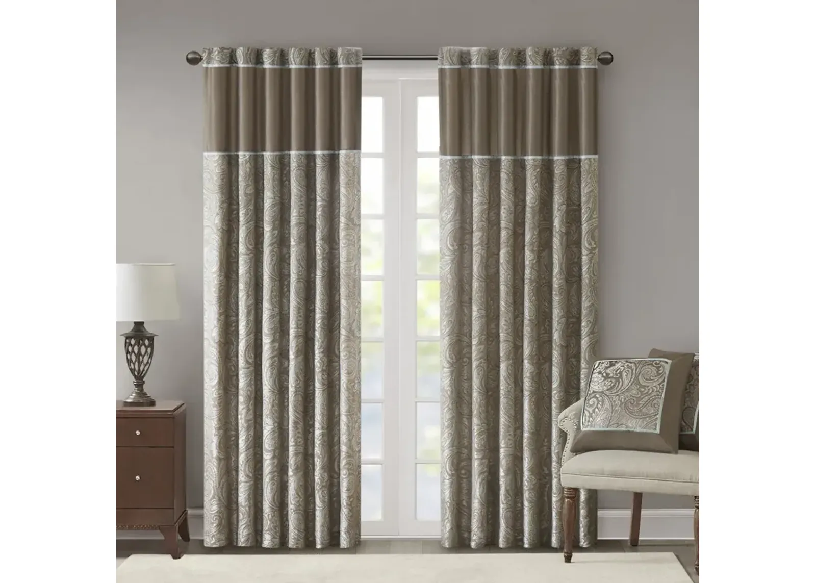 Madison Park Aubrey Blue/Brown Jacquard Curtain Panel Pair