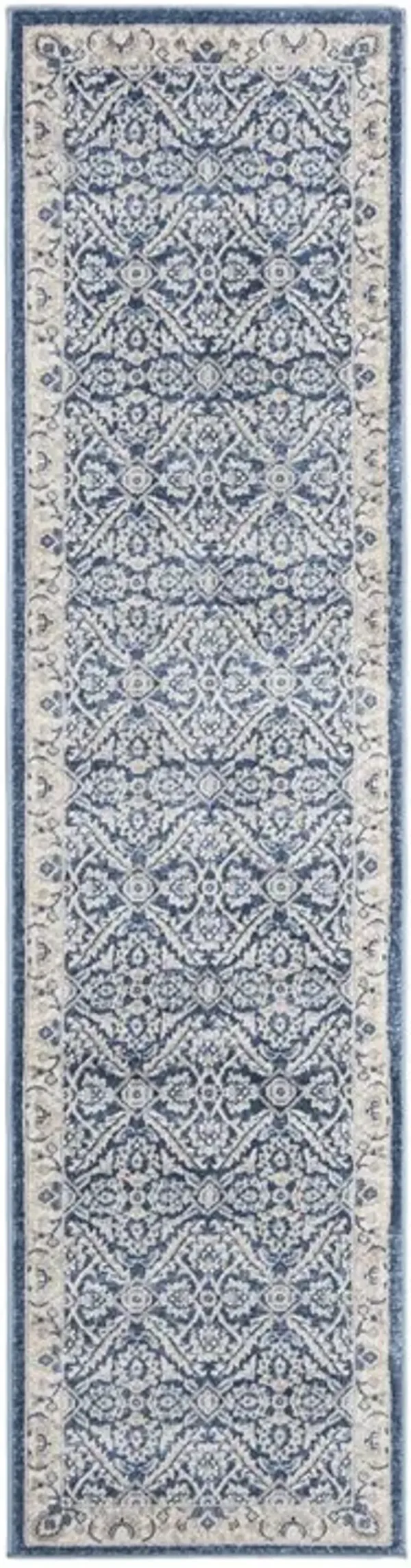 Brentwood 863 Navy / Creme 2' X 10' Runner Powerloomed Rug