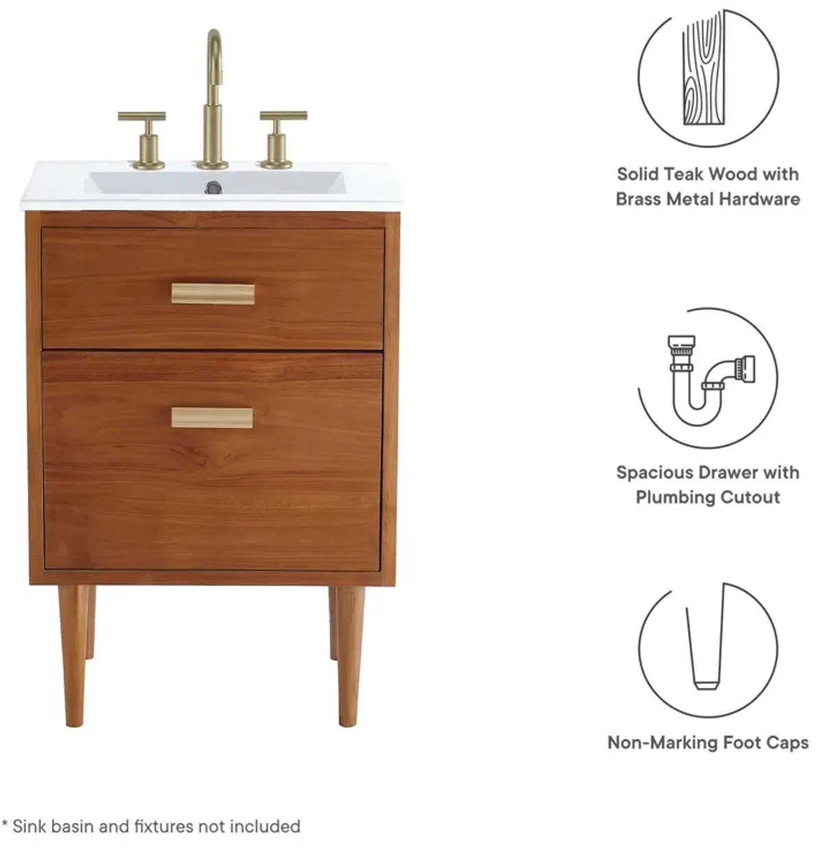 Cassia 24" Teak Wood Bathroom Vanity Cabinet (Sink Basin Not Included)